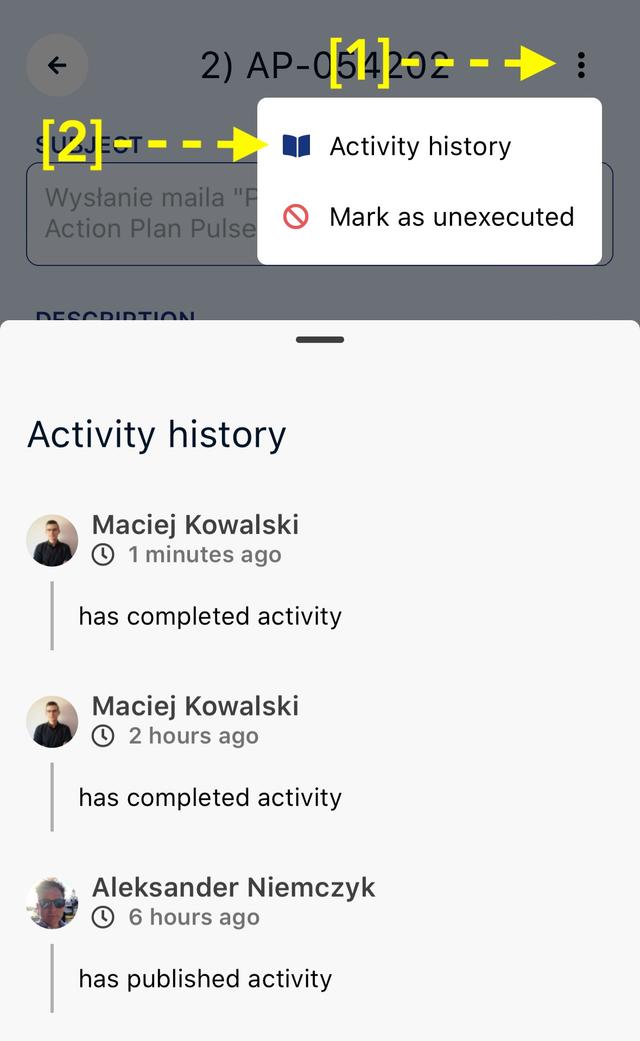 Activity history in Pulse