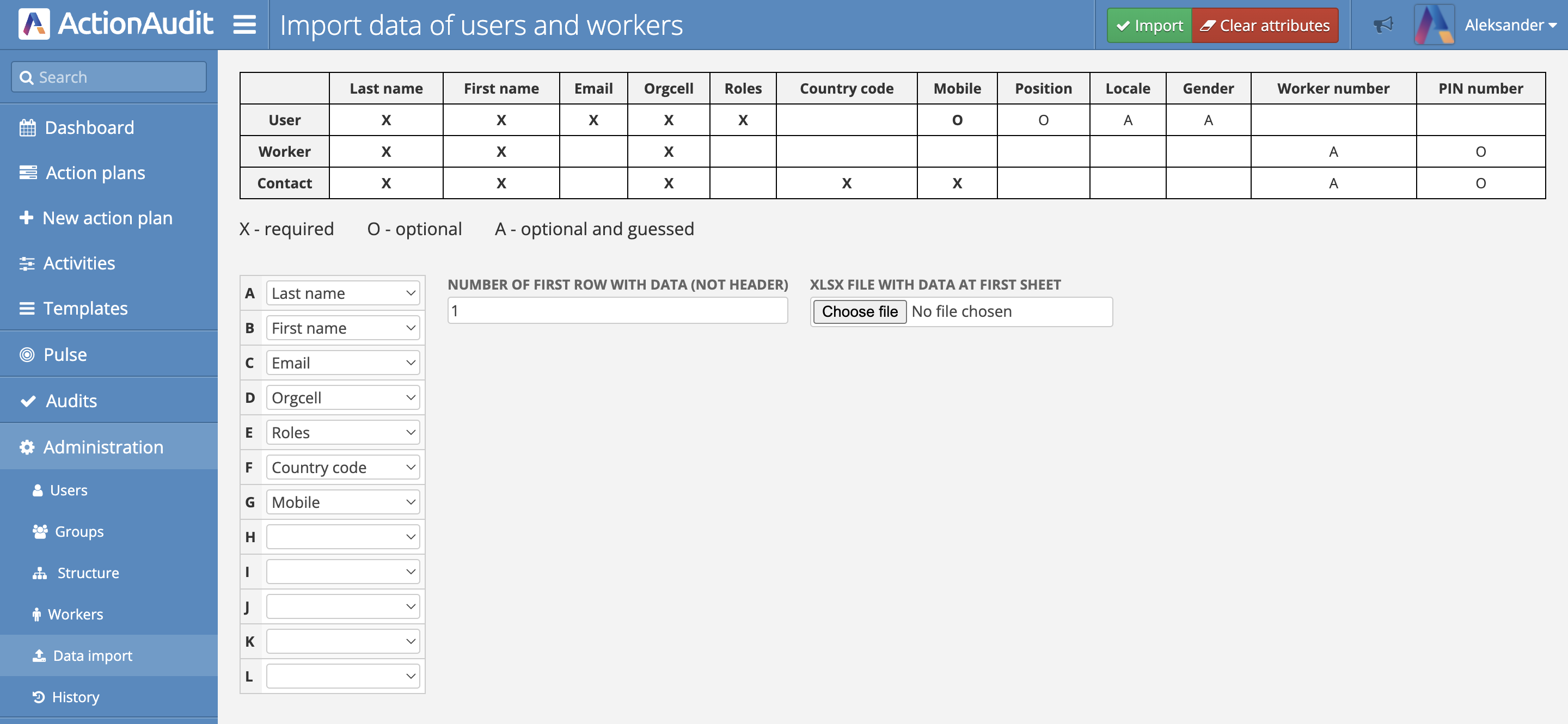 User and employee data import form