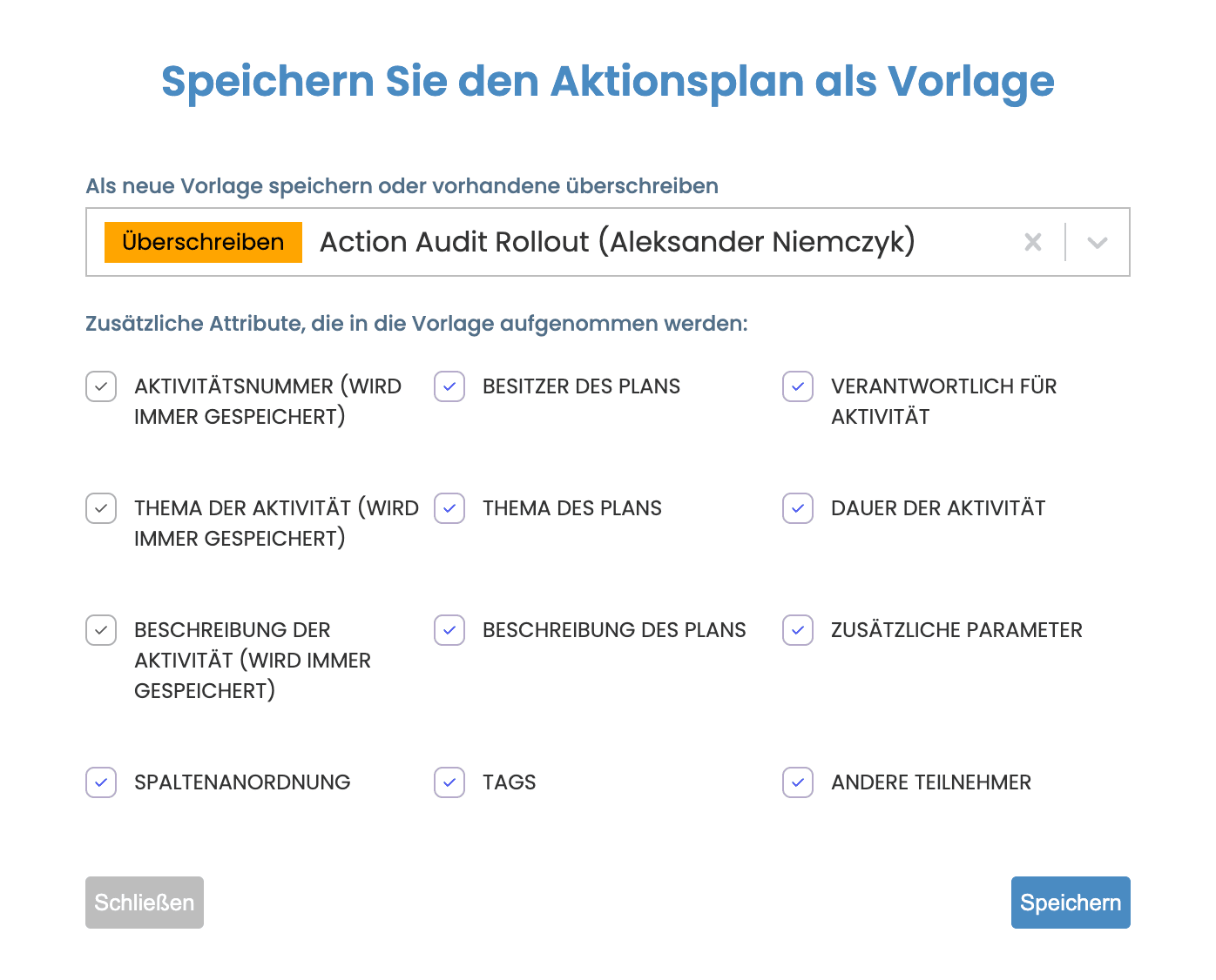 Vorlagen-Speicherfenster