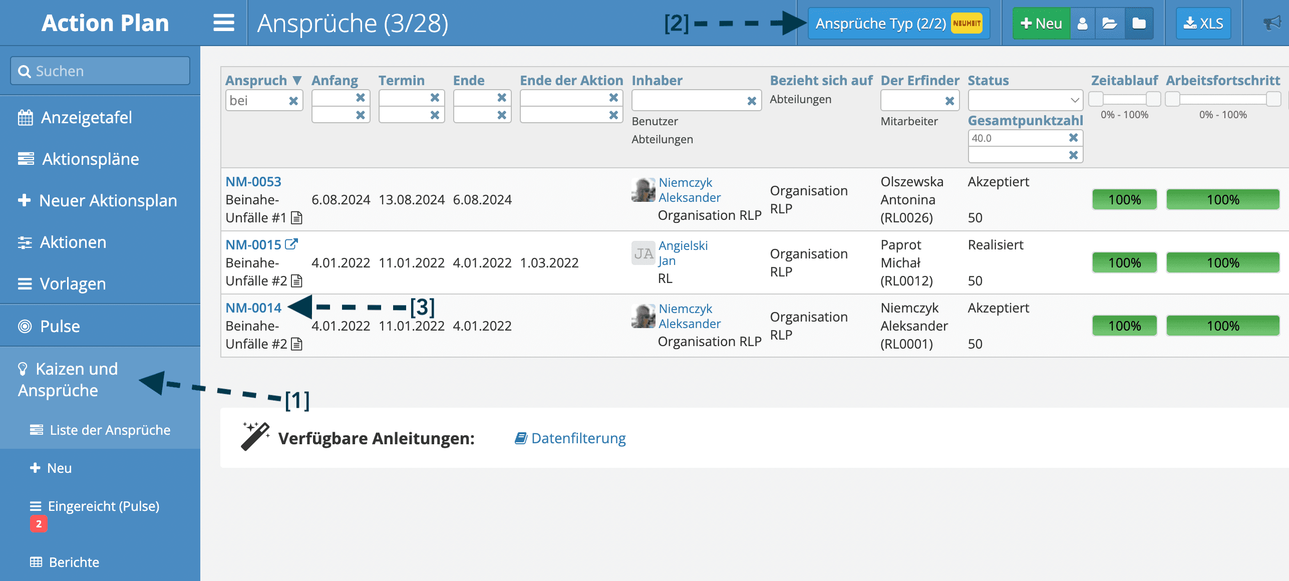 Änderungen im Ansprüchemodul