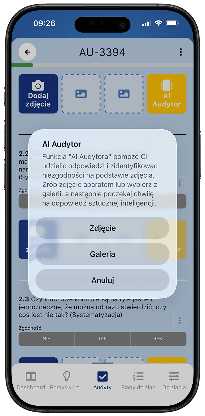 Podgląd wskazówek audytowych wspomaganych przez AI