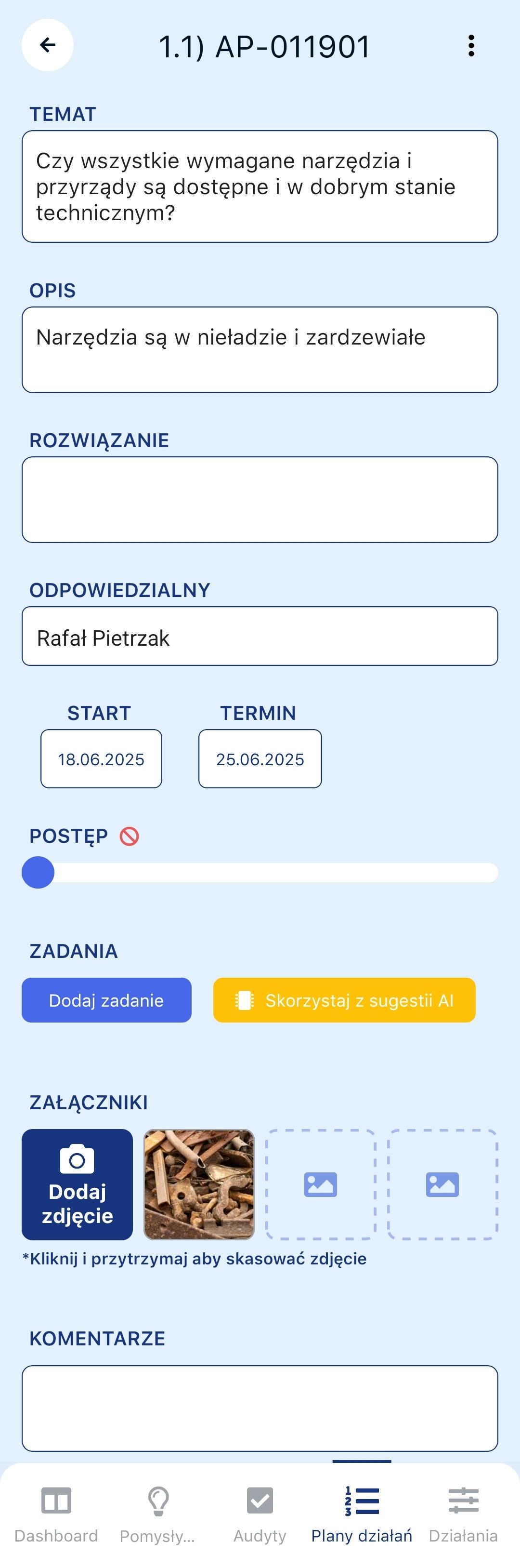 Widok działania