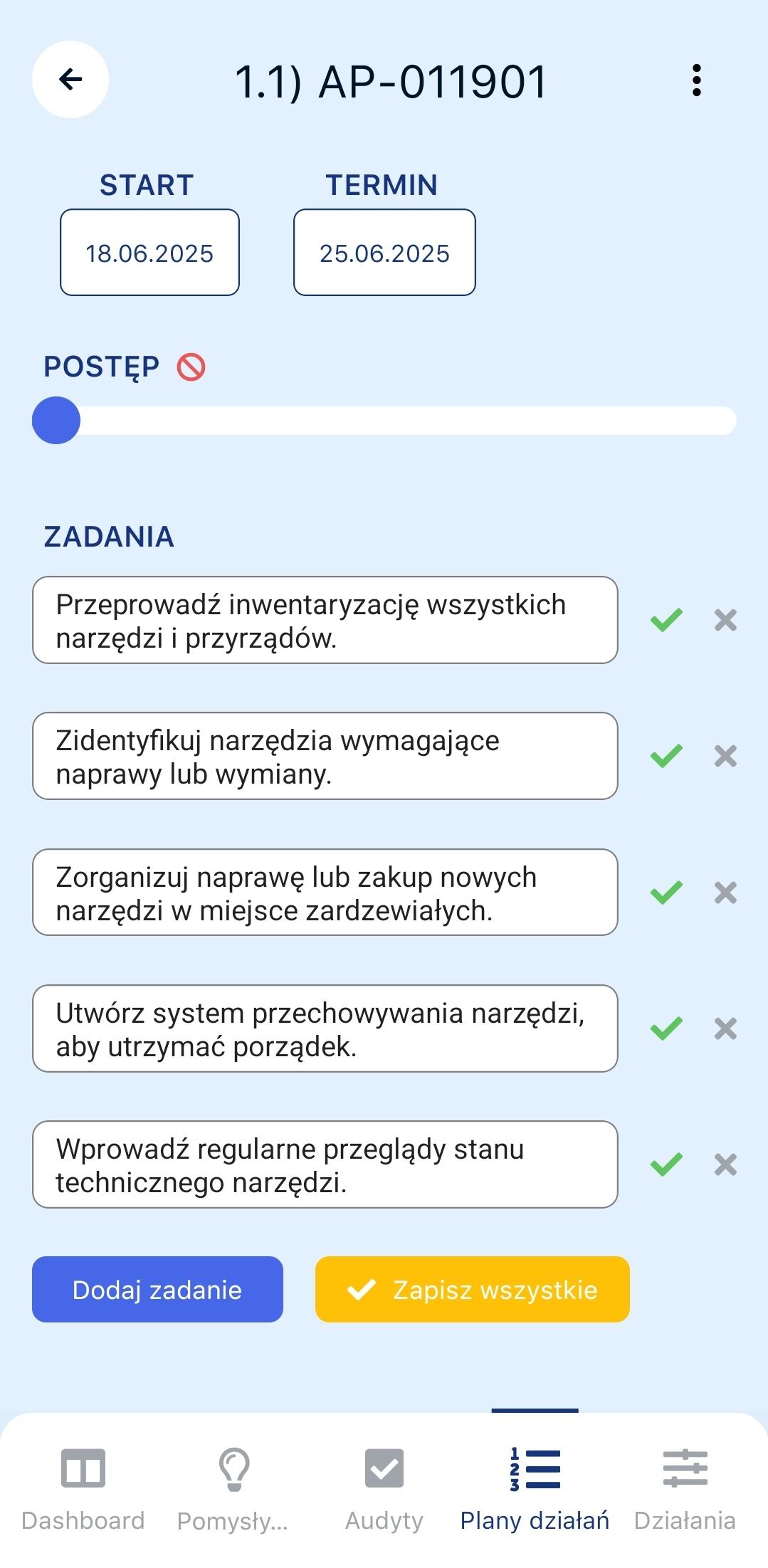 Widok działania