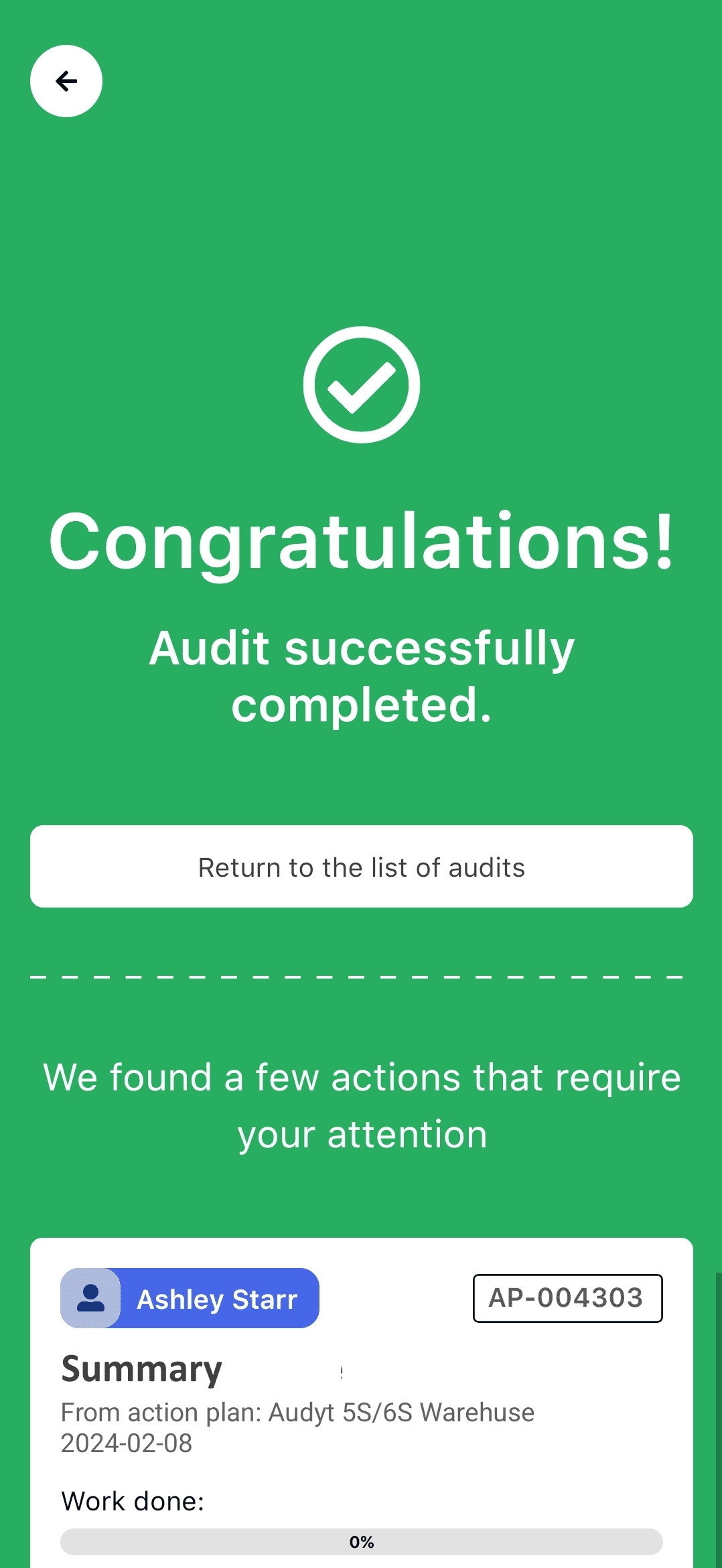 Audit completion