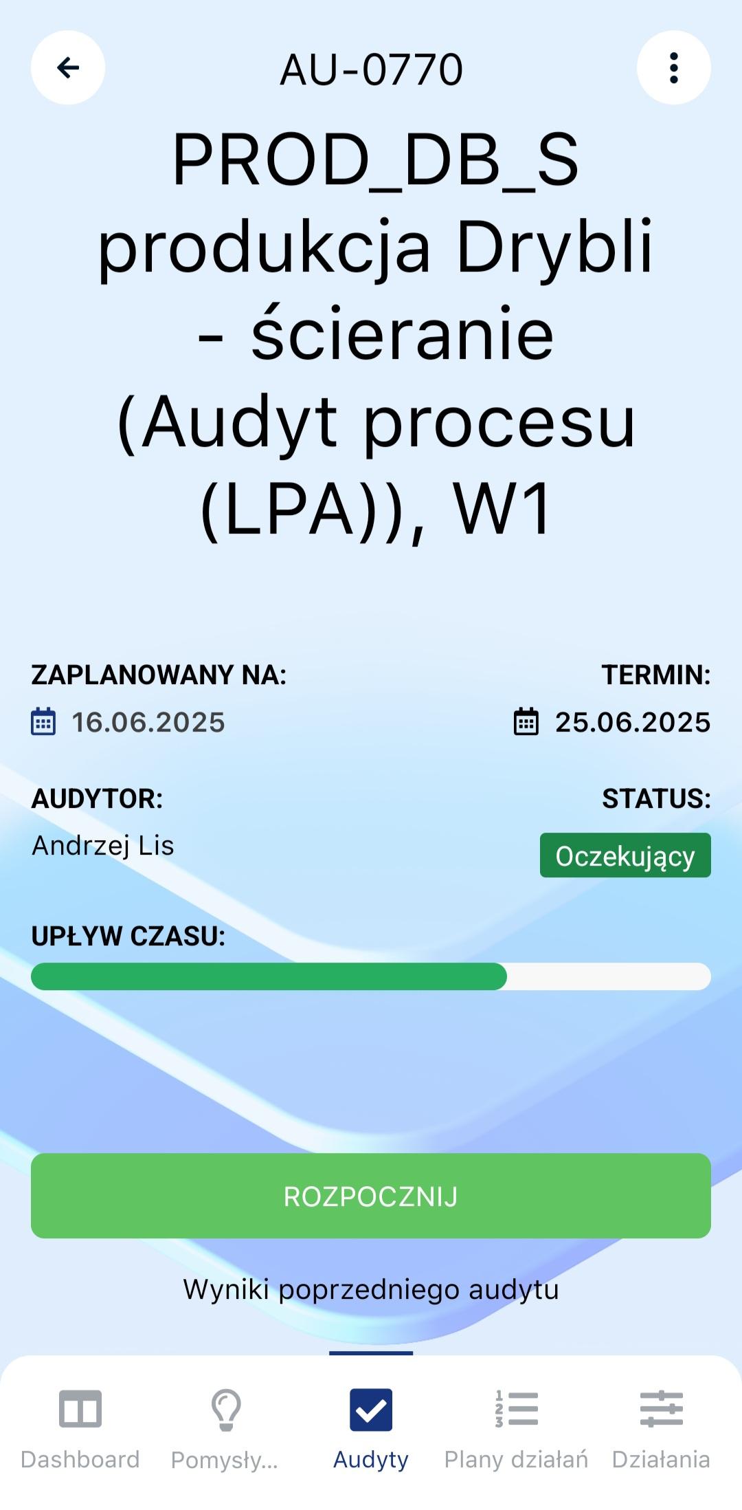 Ekran startowy audytu