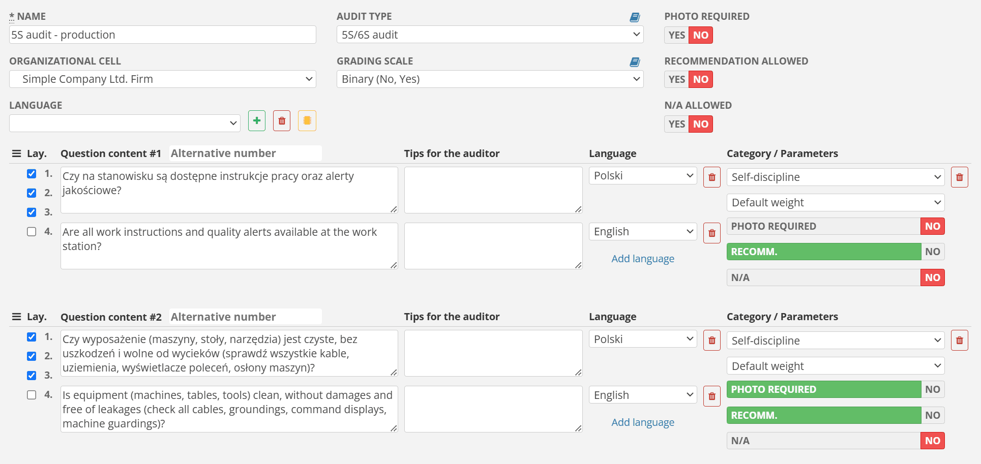 Checklist edit form