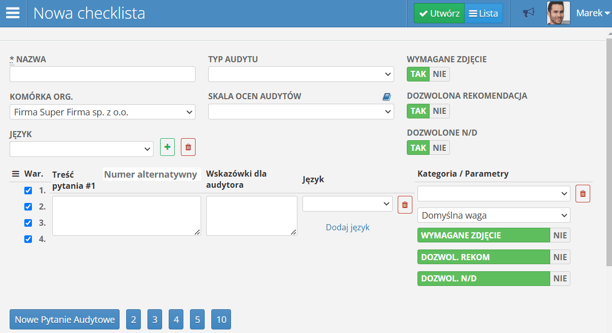 Nowa lista kontrolna