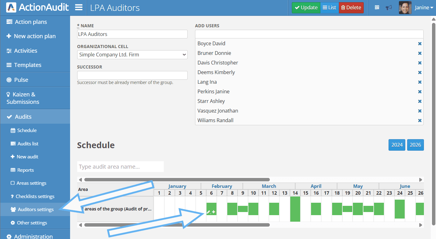 Creating a schedule for an auditor group