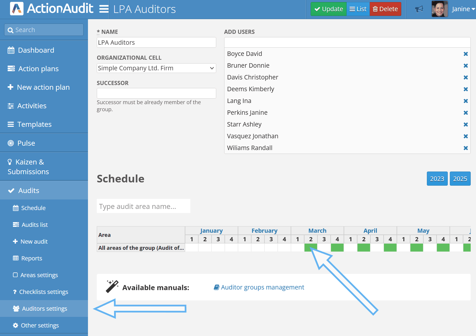 Creating a schedule for an auditor group