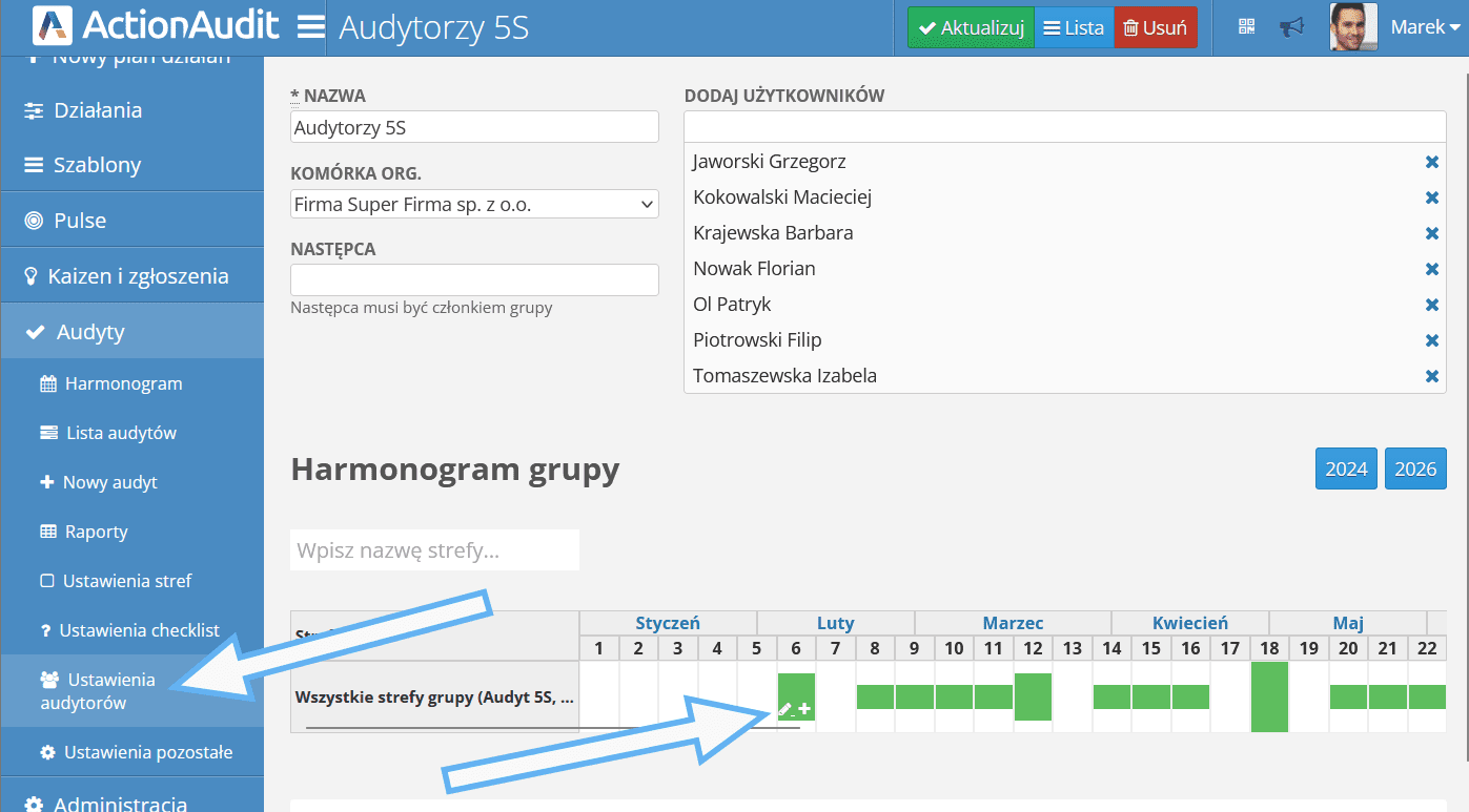 Tworzenie harmonogramu dla grupy audytorów