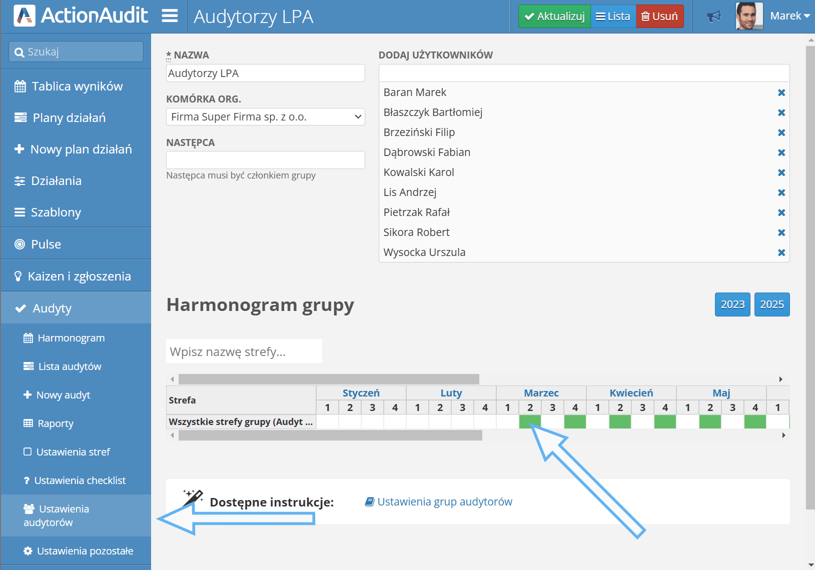 Tworzenie harmonogramu dla grupy audytorów