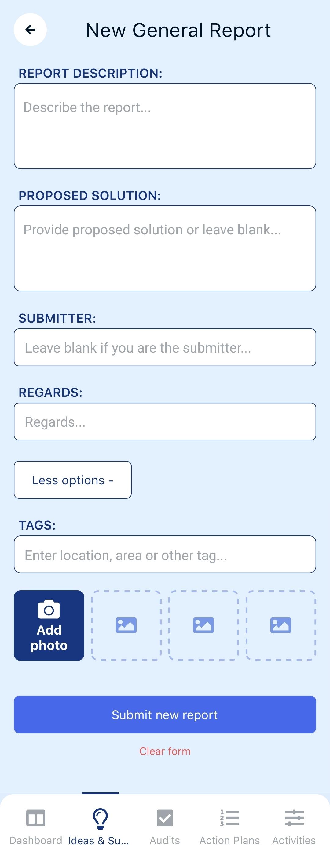 Submission form in Pulse app