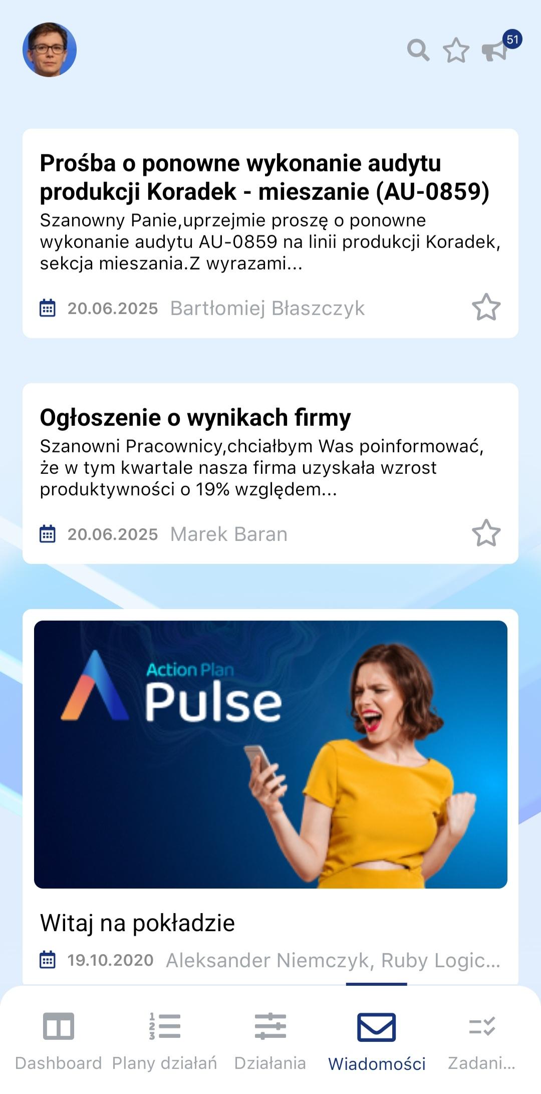 Lista wiadomości