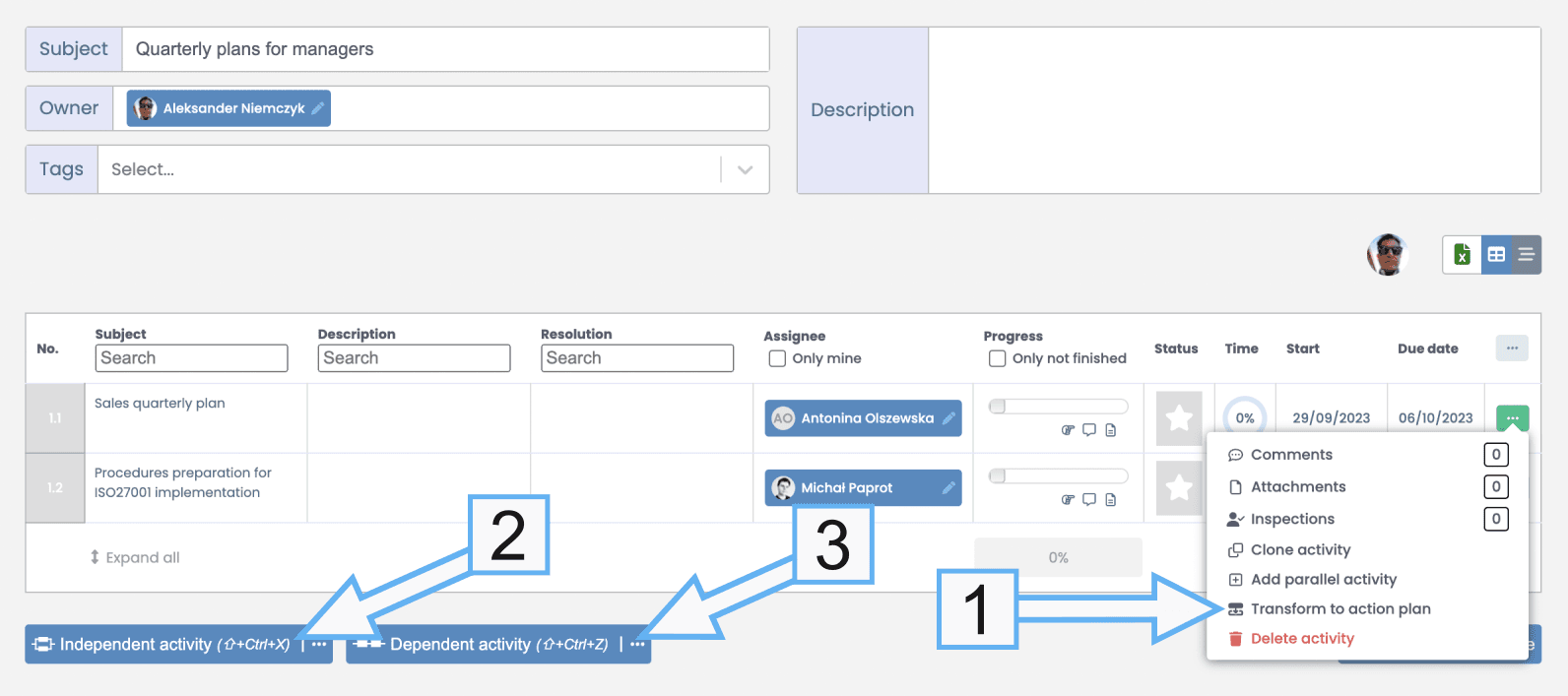 Creating a Nested Action Plan