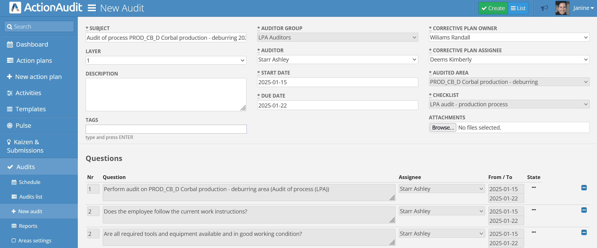 New audit form