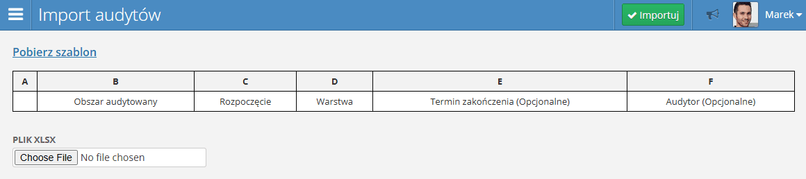 Formularz importu audytów