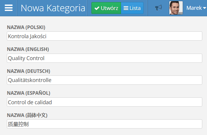 Kategorie pytań