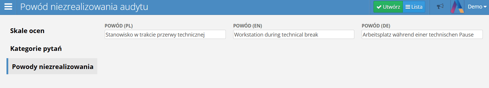 Dodanie nowego powodu niezrealizowania