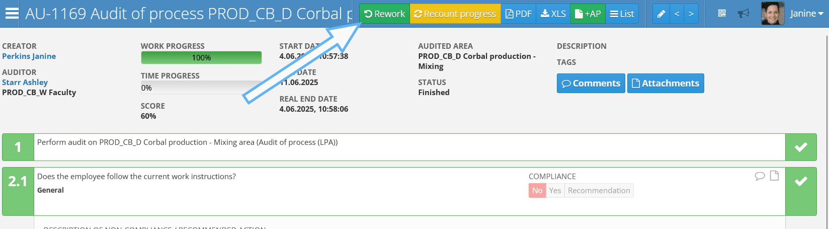 Rework audit