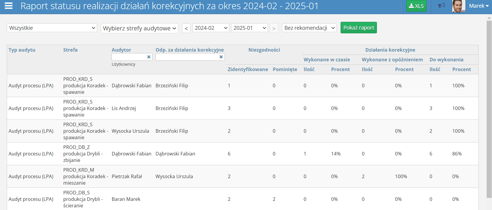 Raport działań korekcyjnych