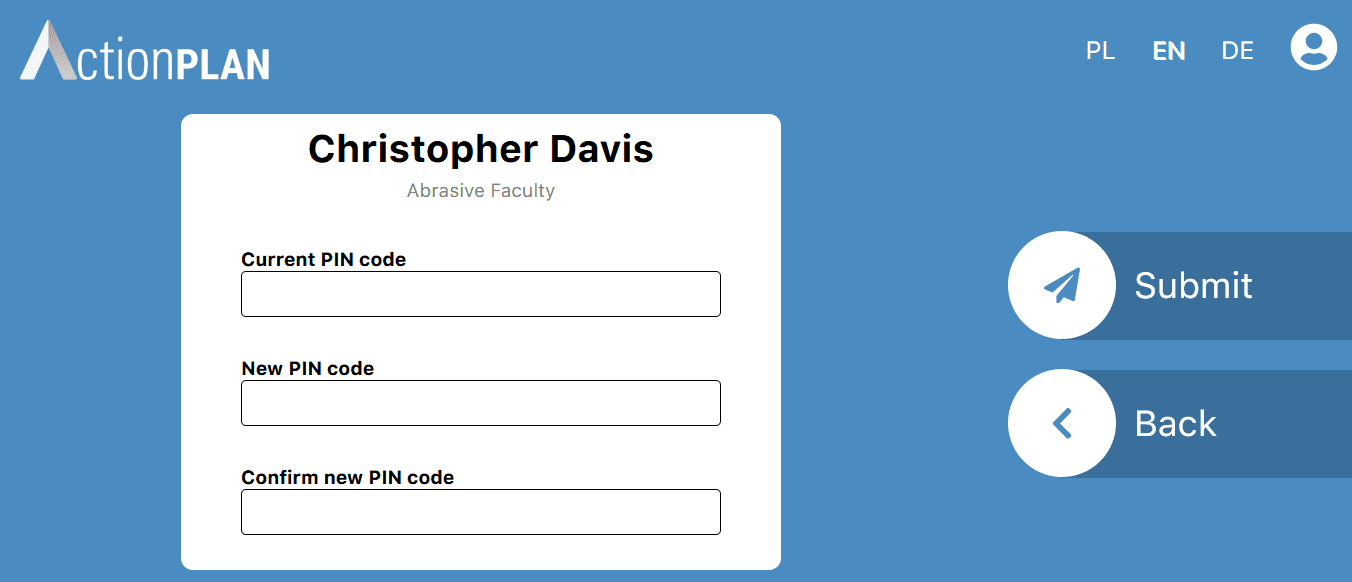 User profile settings screen