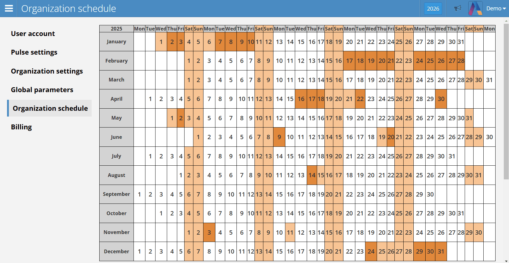 Organization Schedule