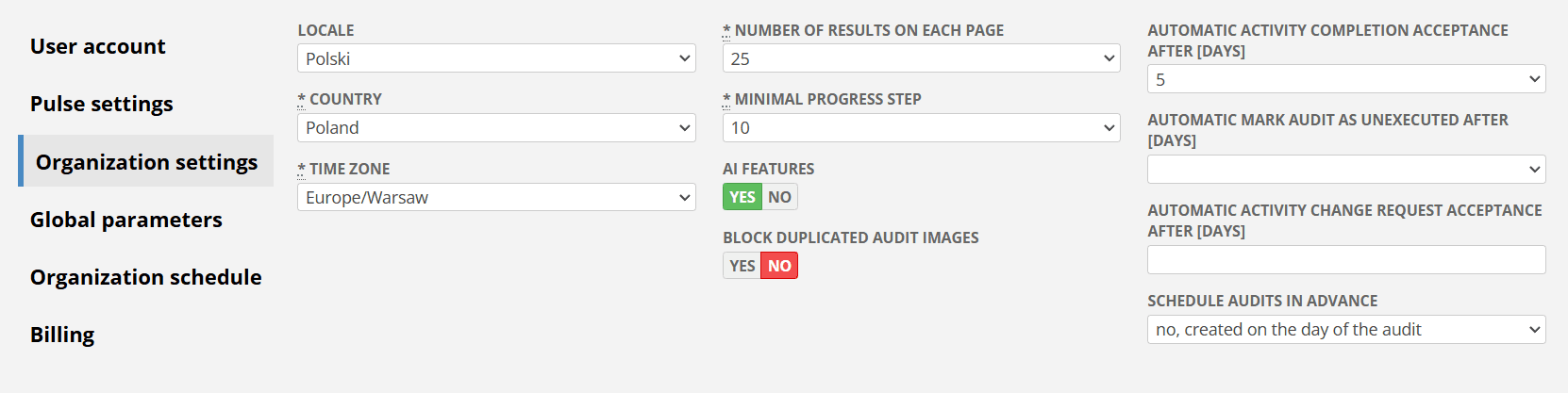 Organization Settings