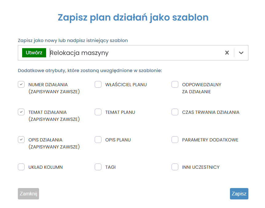 Zapisanie szablonu