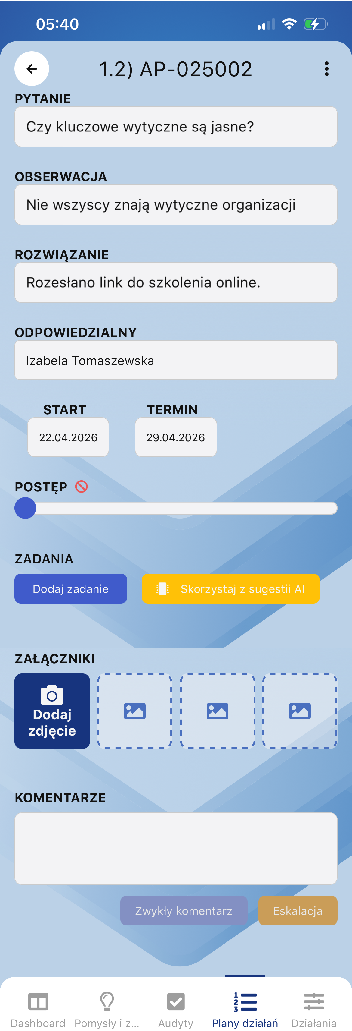 Widok działania