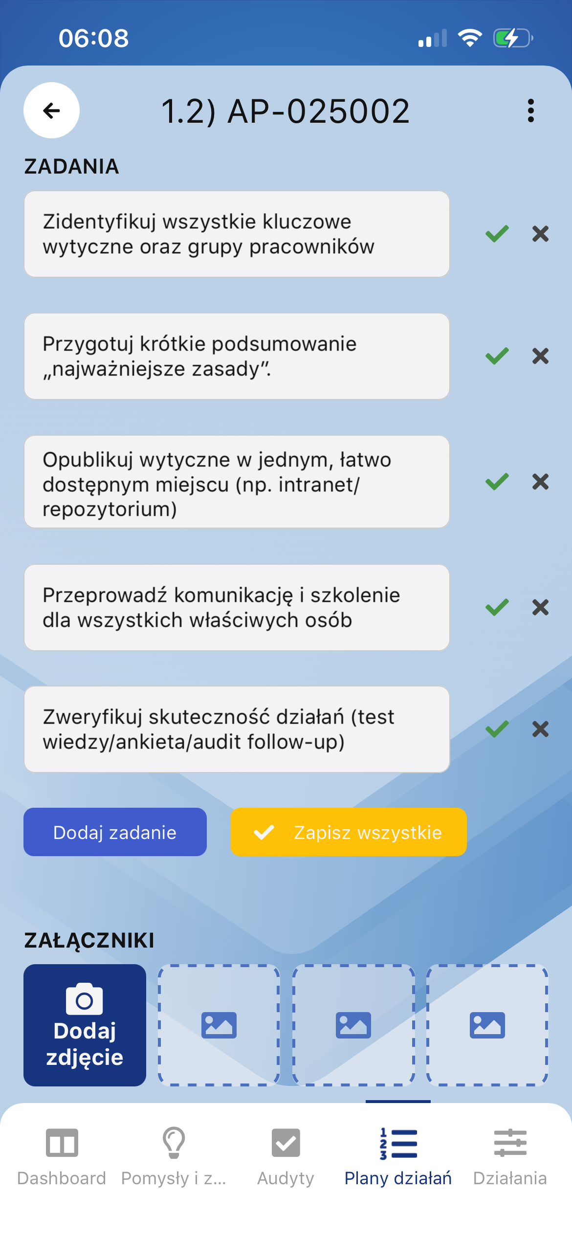 Widok działania