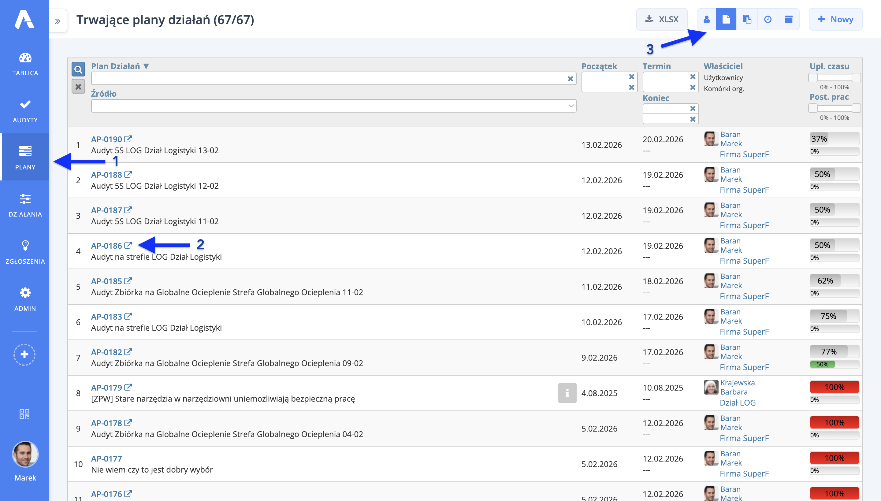 Lista planów działań