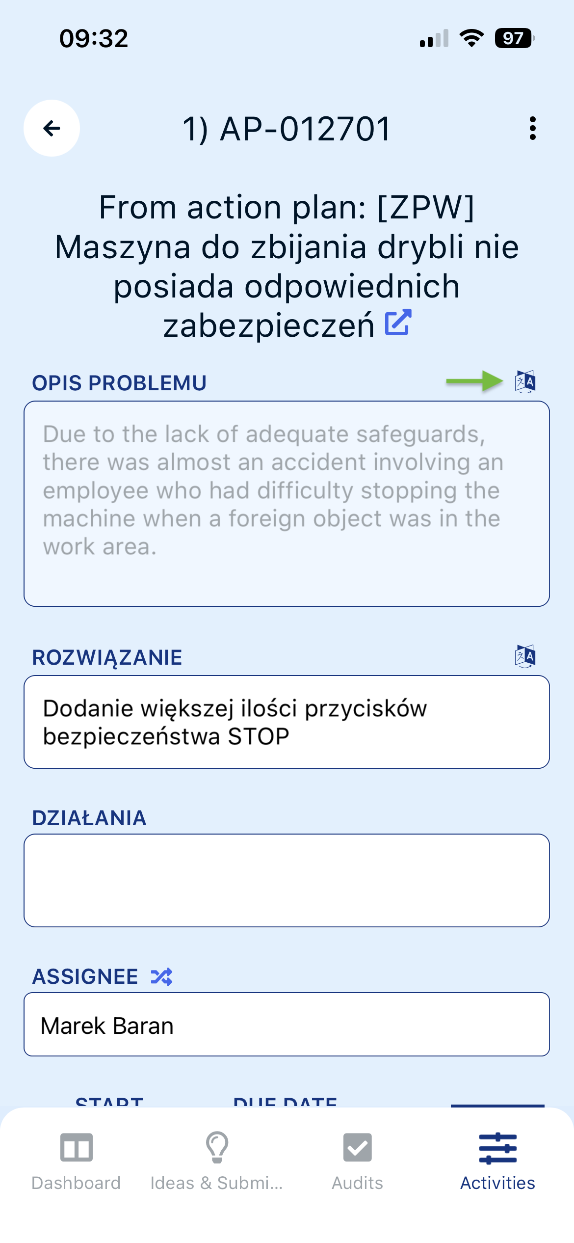 Translating activities