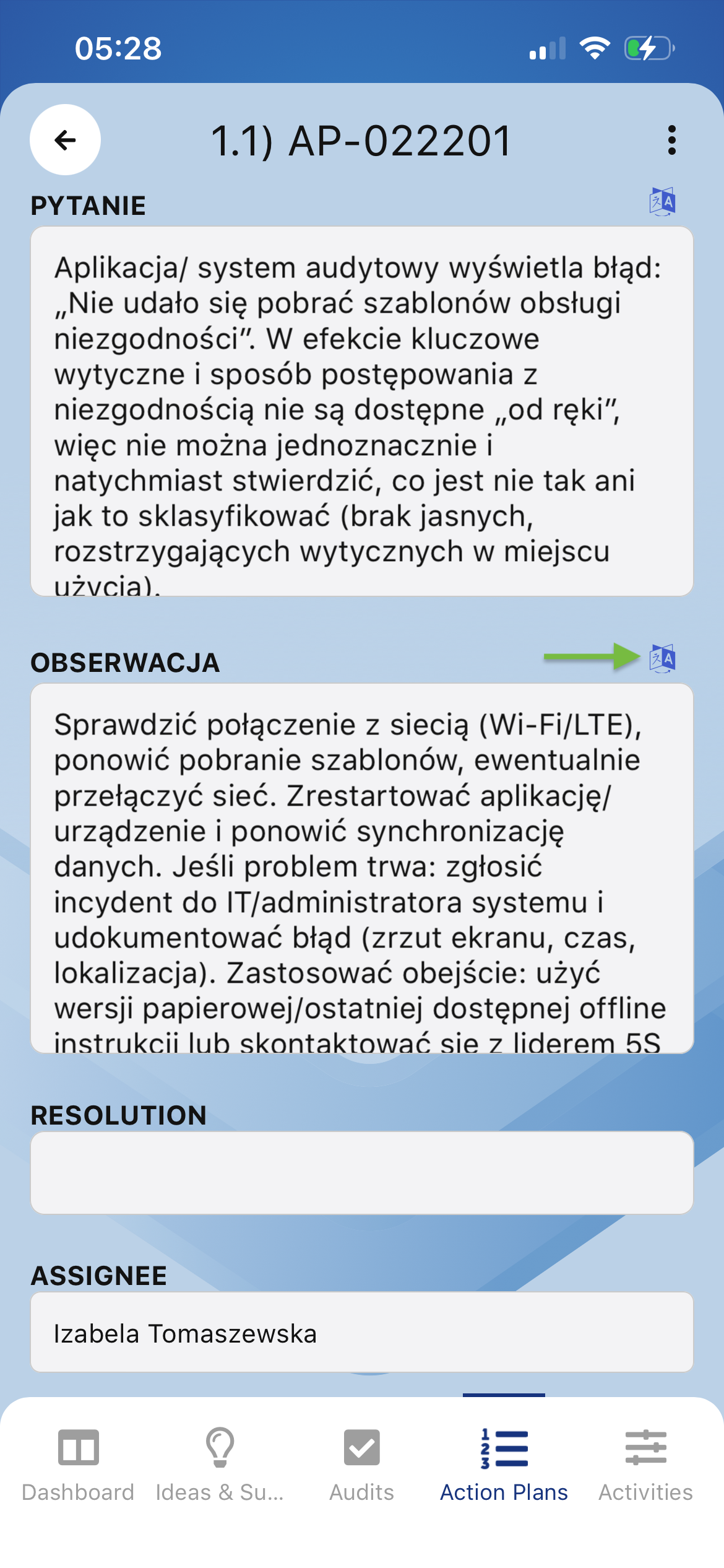 Translating activities