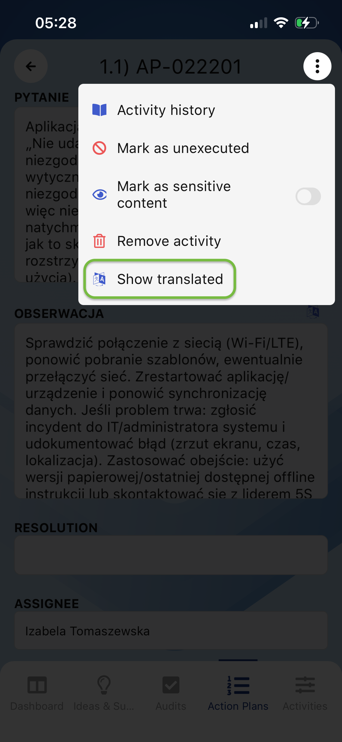 Translating action plans