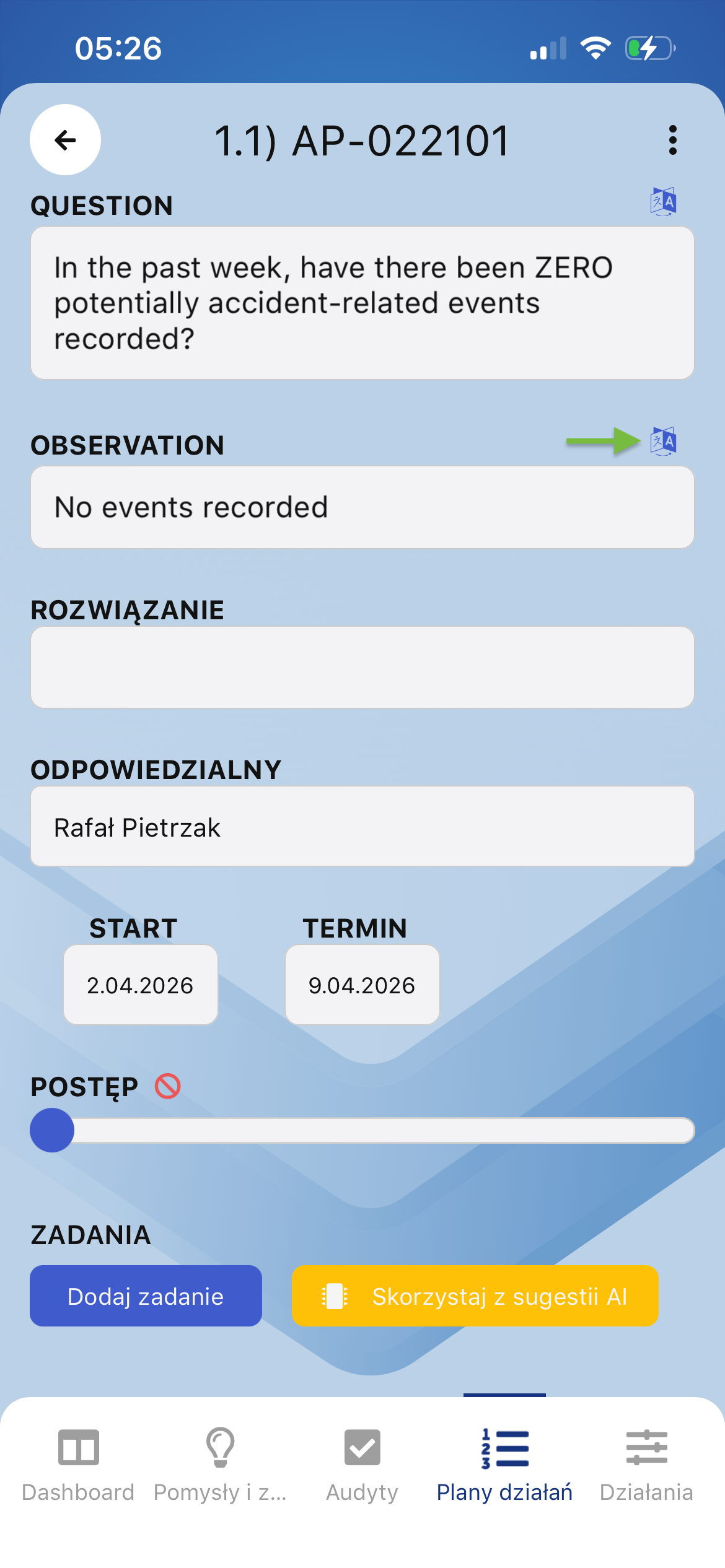 Tłumaczenie planu działań