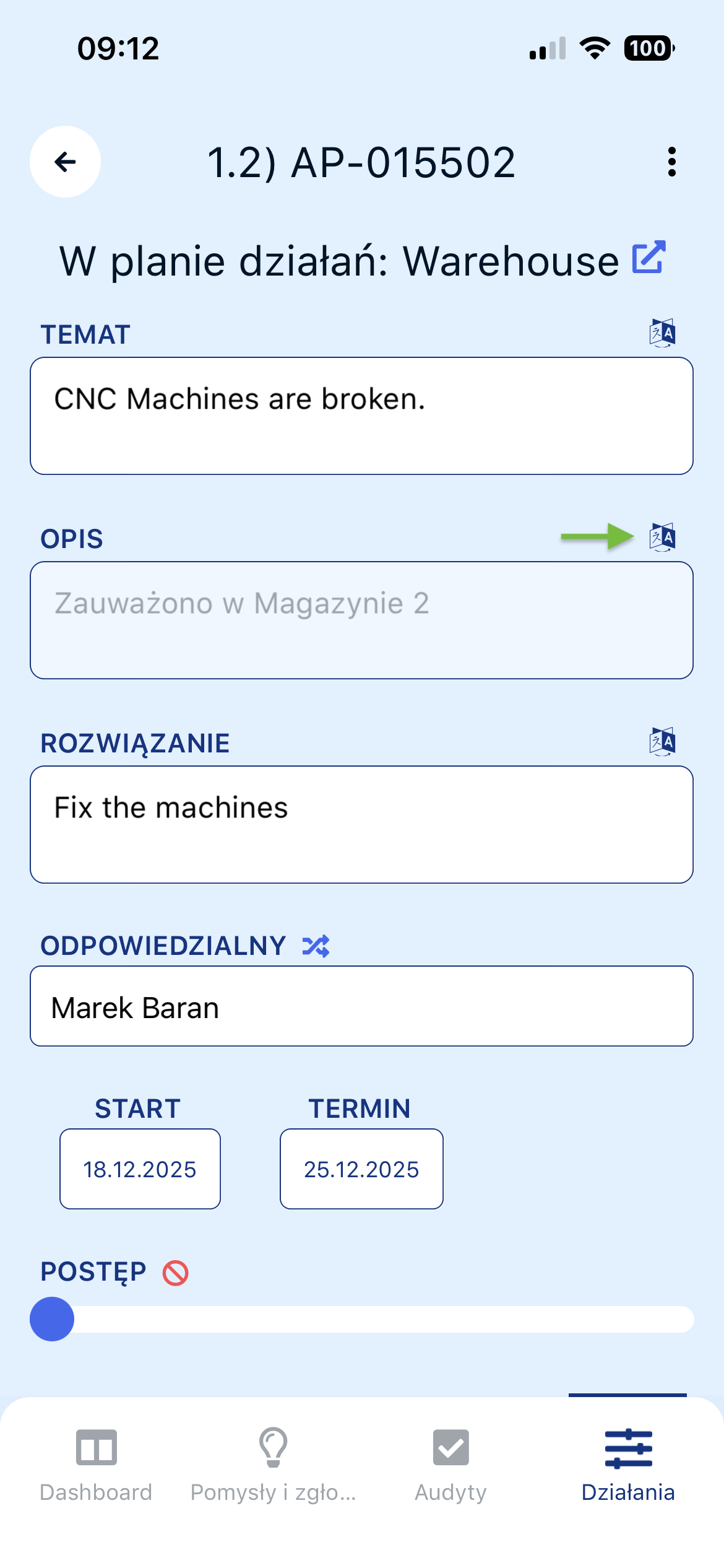 Tłumaczenie planu działań