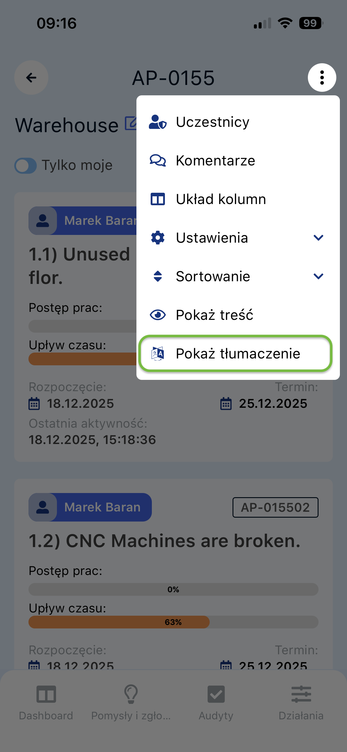 Tłumaczenie planu działań 2