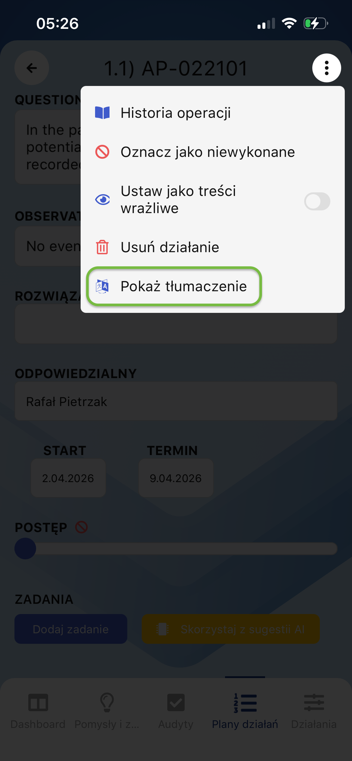 Tłumaczenie planu działań 2