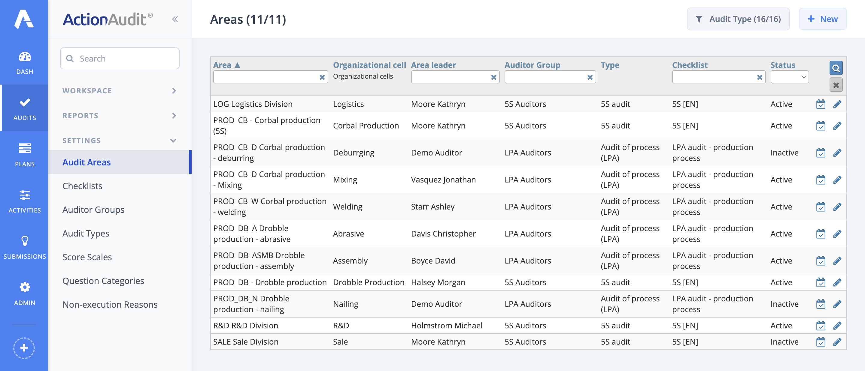 Overall view of the audit area section