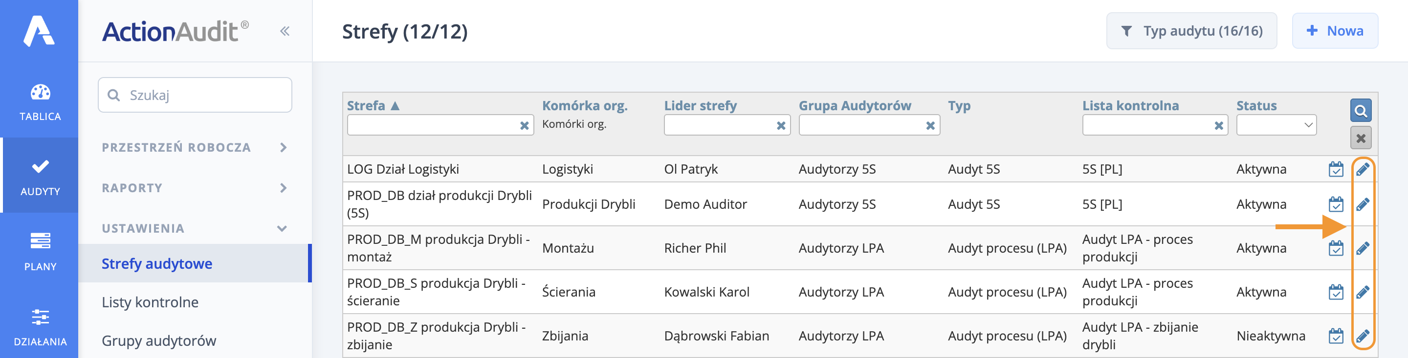 Edycja obszaru audytu