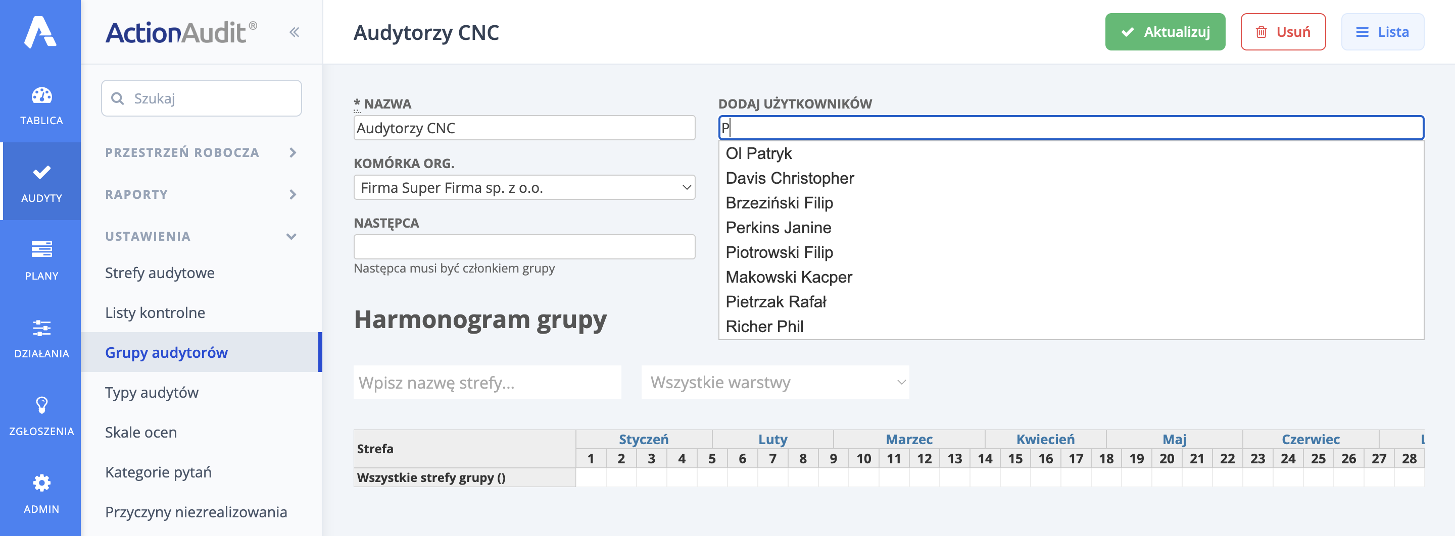 Dodanie użytkowników do grupy audytowej