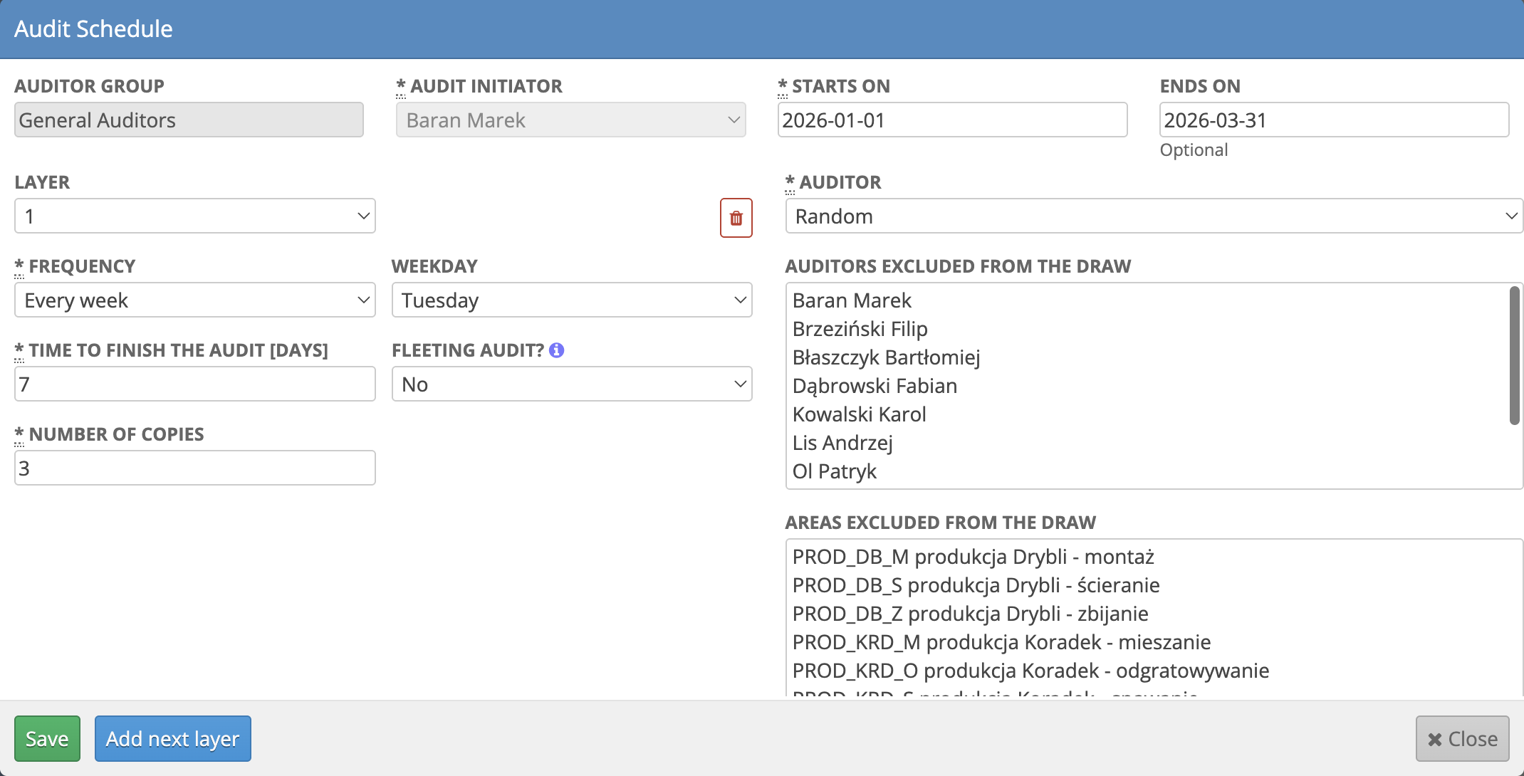 Auditor Group Schedule