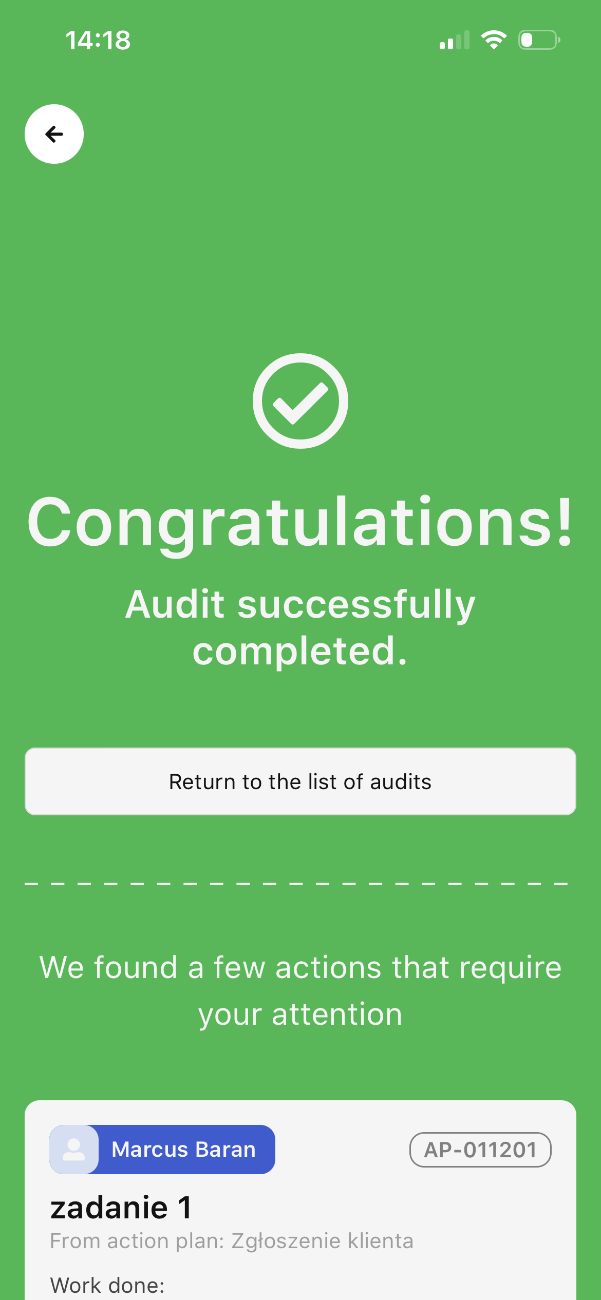 Audit completion