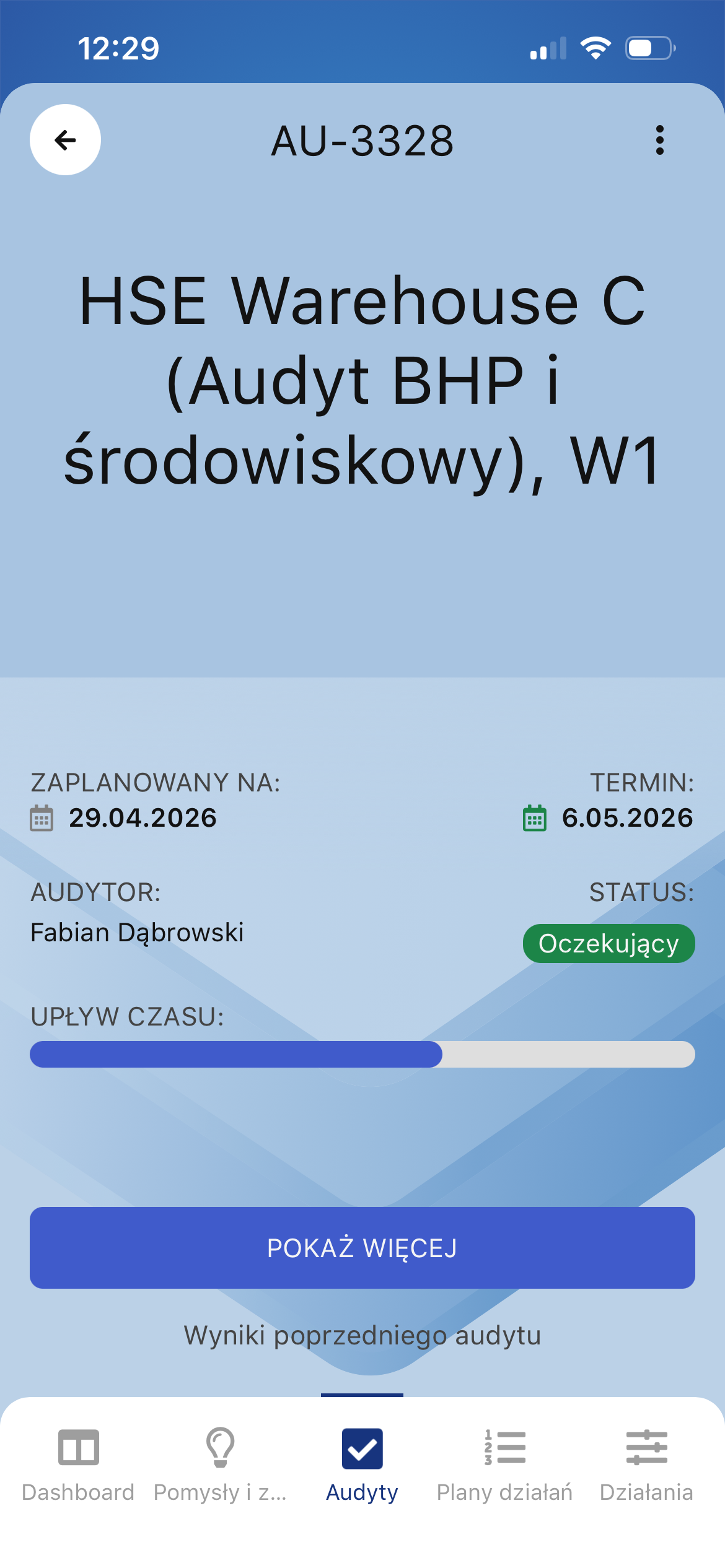 Ekran startowy audytu