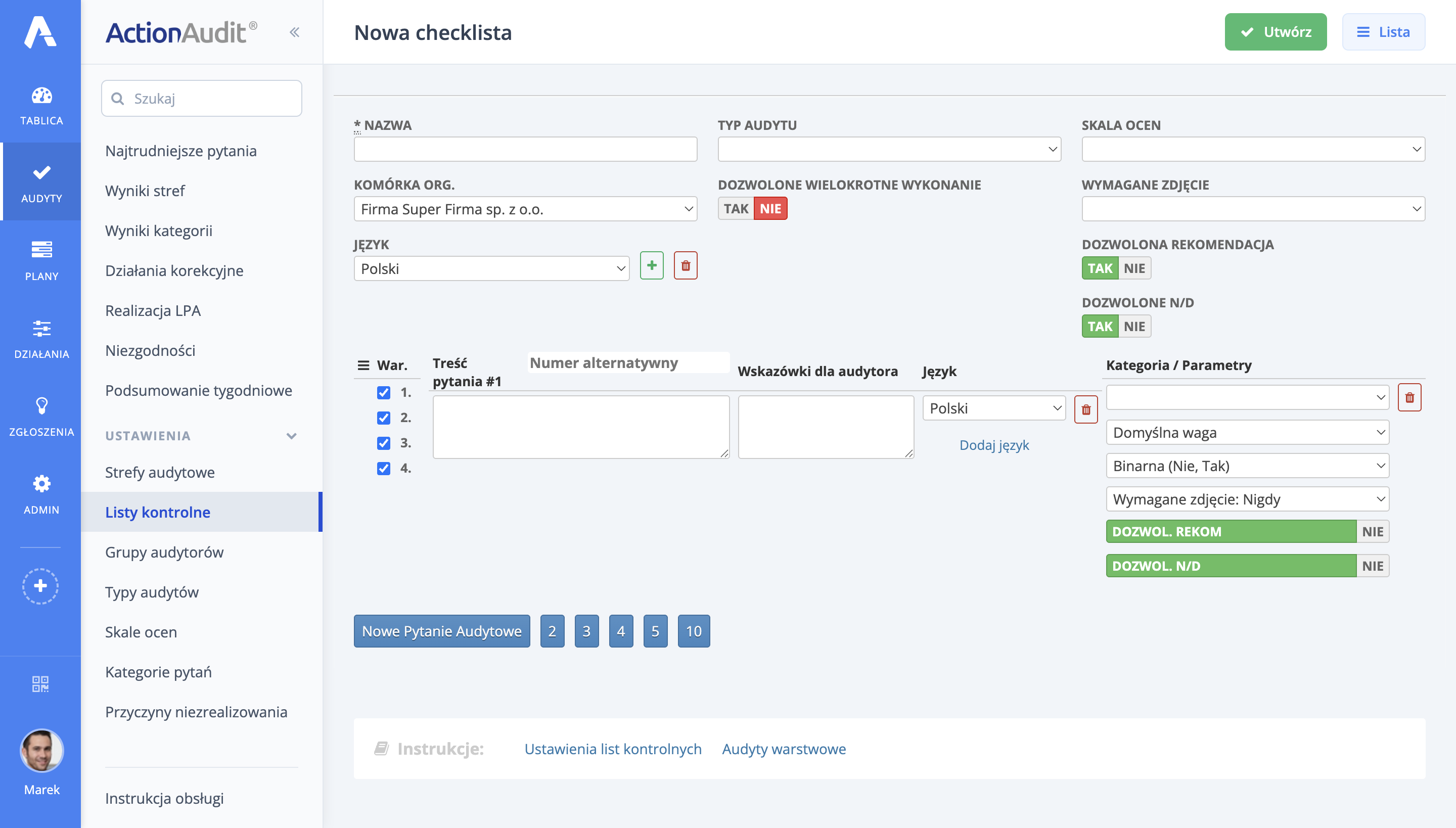 Nowa lista kontrolna