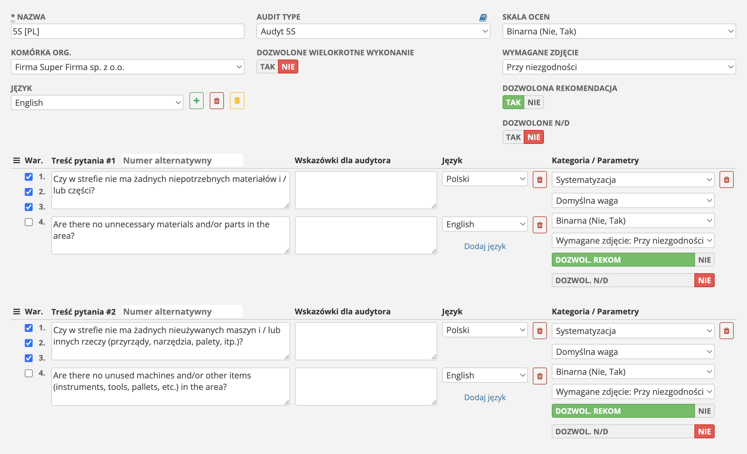Formularz listy kontrolnej