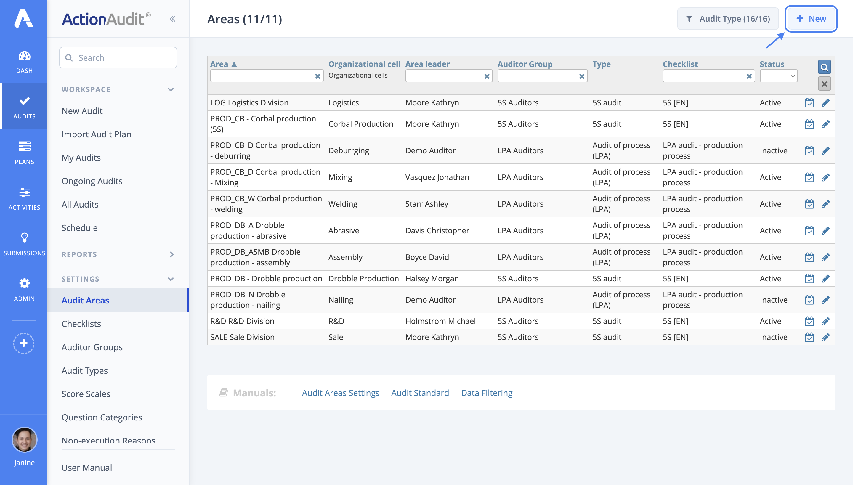 Creating an audit area
