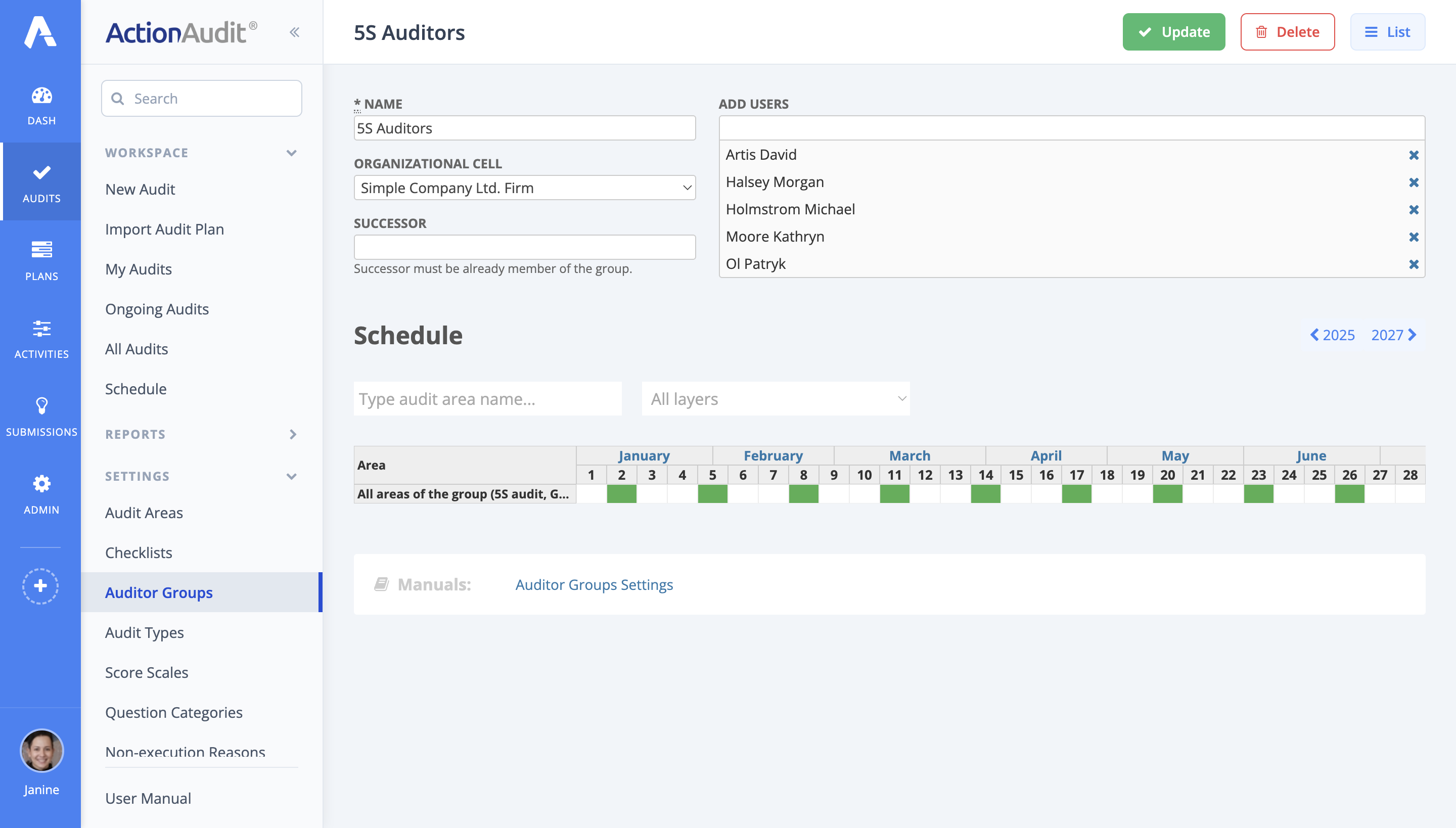 Creating a schedule for an auditor group