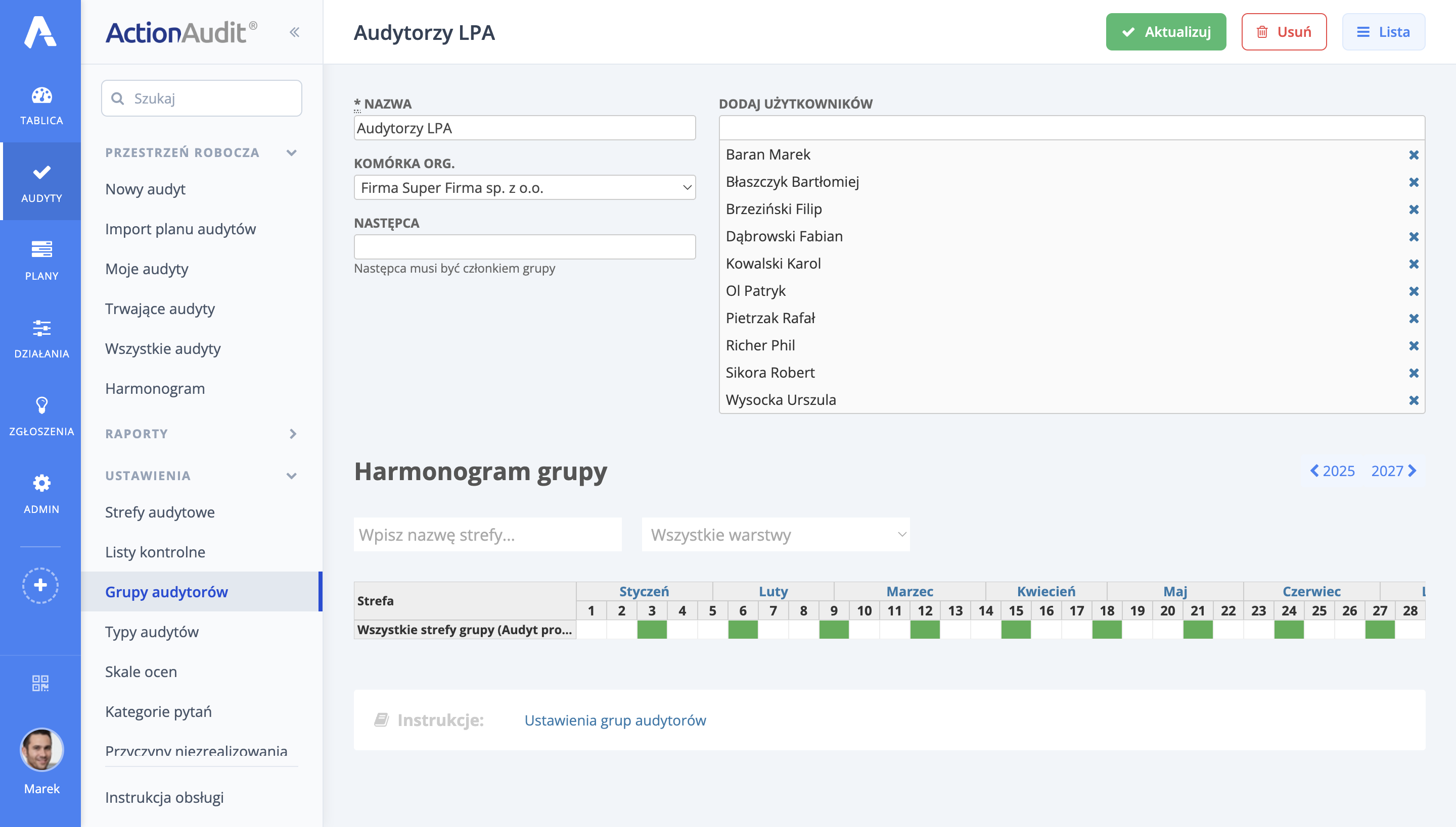 Tworzenie harmonogramu dla grupy audytorów