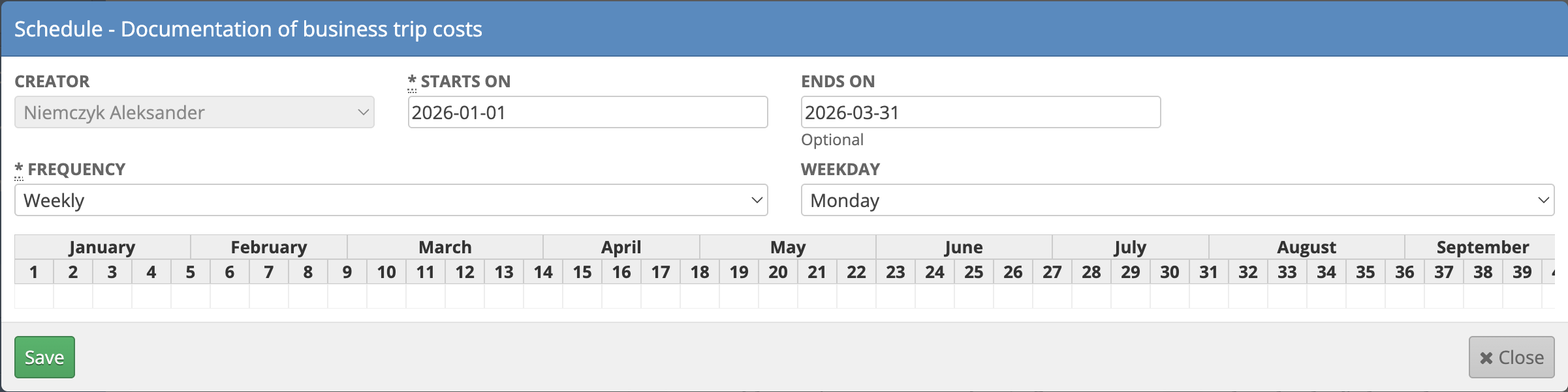 Template schedule view